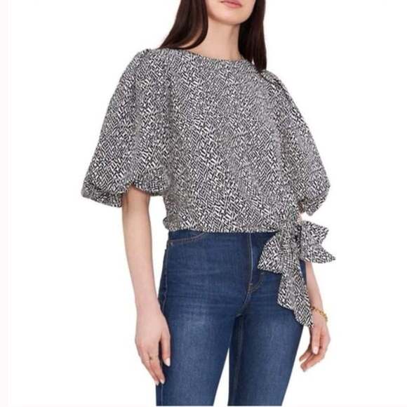 Vince Camuto Tops - Vince Camuto 3/4 Sleeve Bubble Tie Front Printed Blouse